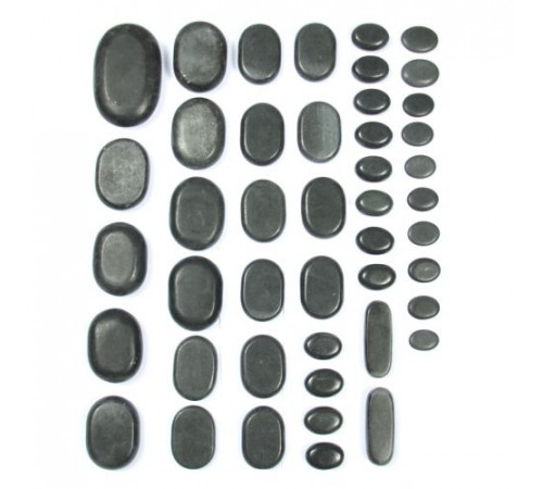 Набор массажных камней из базальта в коробке из бамбука (36 шт.) НК-1Б