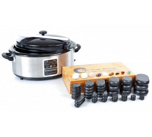 Нагреватель для камней HSH6+Набор массажных камней из базальта в коробке из бамбука (60шт.) H60TC