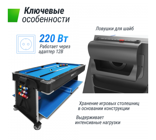 Игровой стол UNIX Line Трансформер 4 в 1 (204х112 cм) Black
